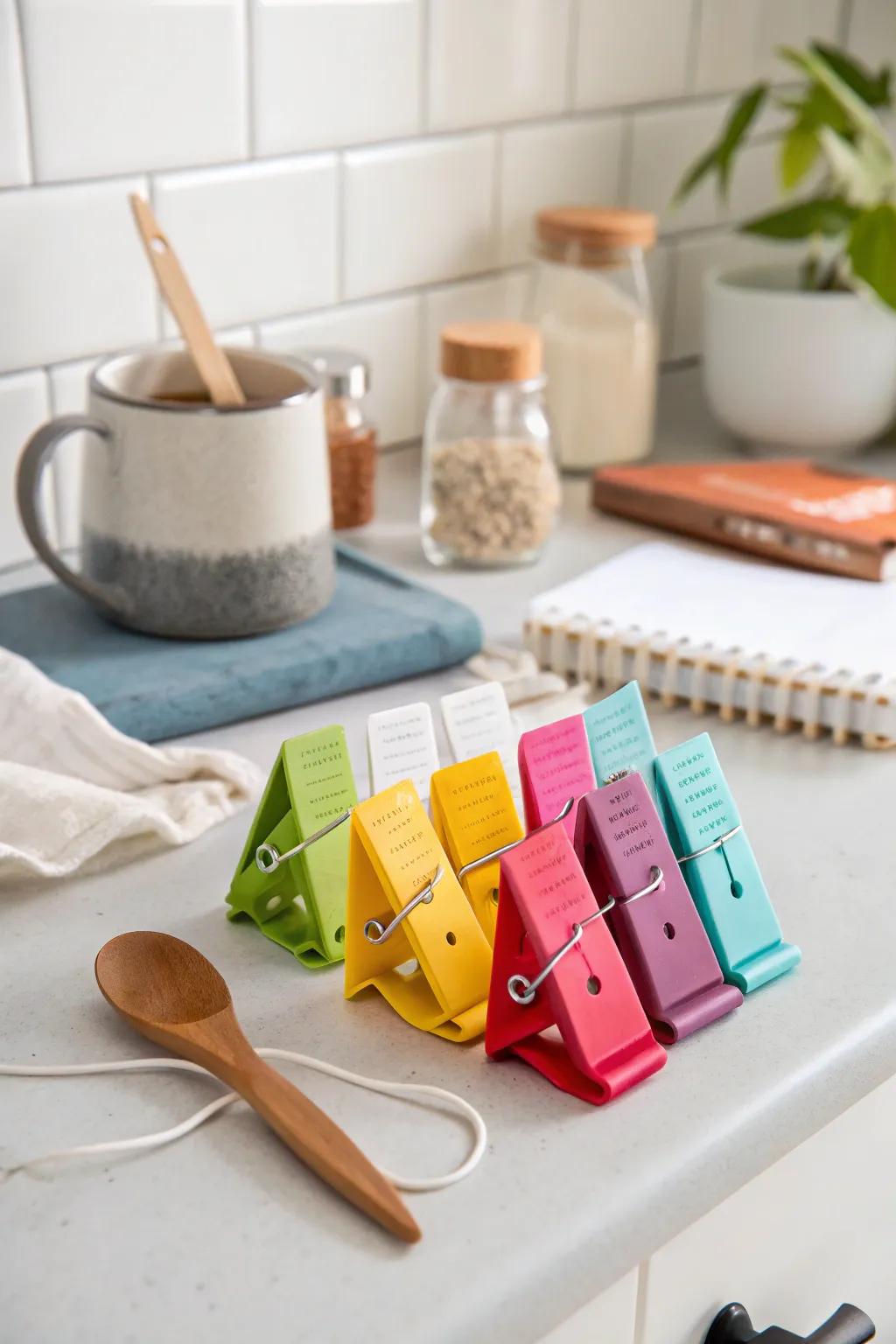 Tea bag fasteners for quality and flair.