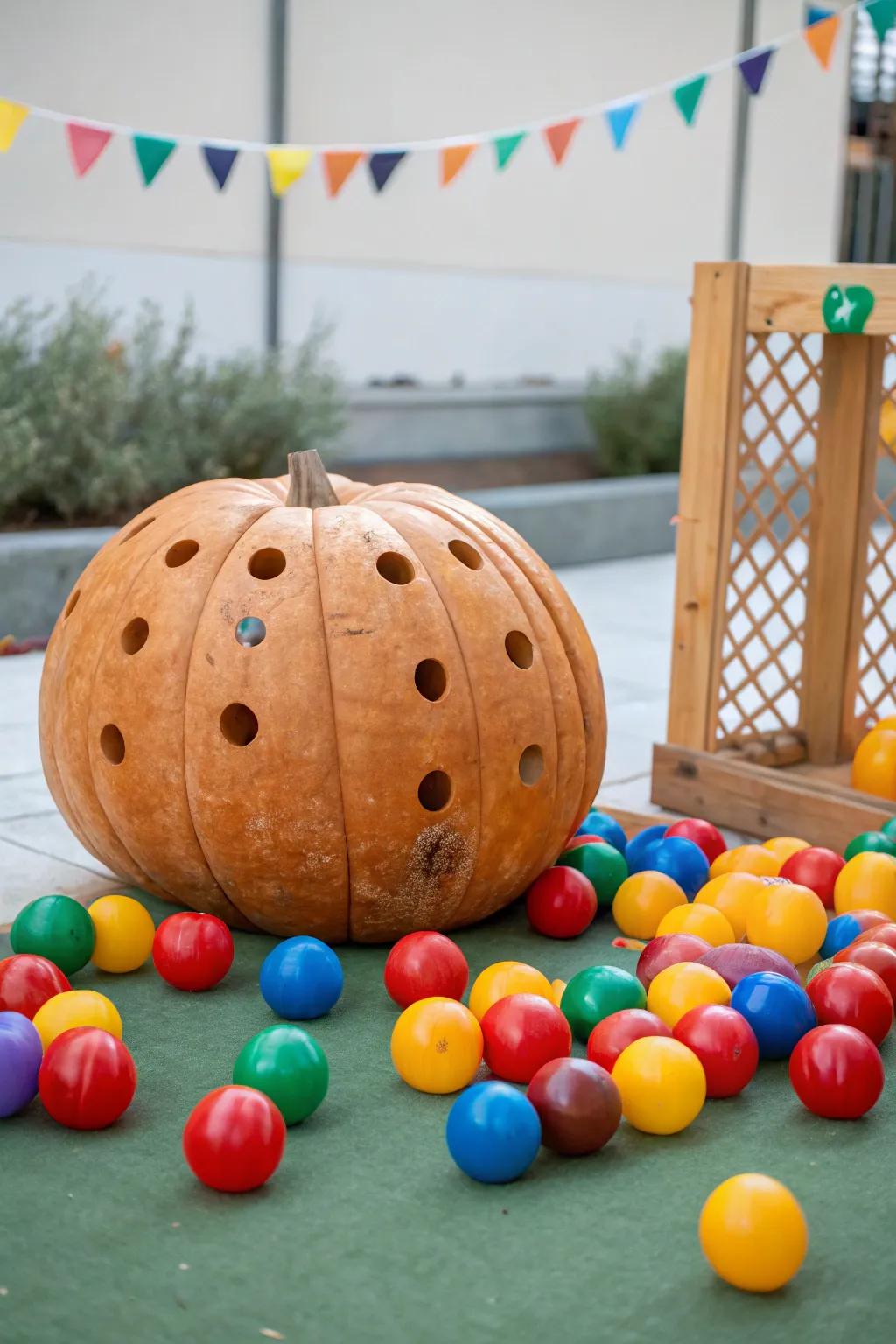 Enjoy a lively ball toss game with a pumpkin twist.