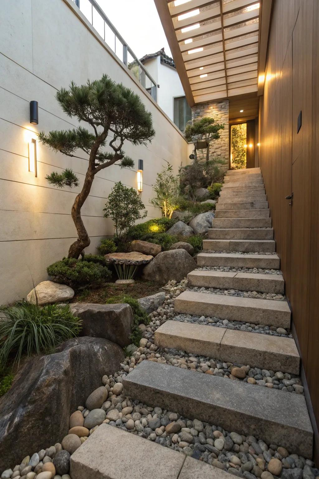 A Zen garden adds calm and serenity.