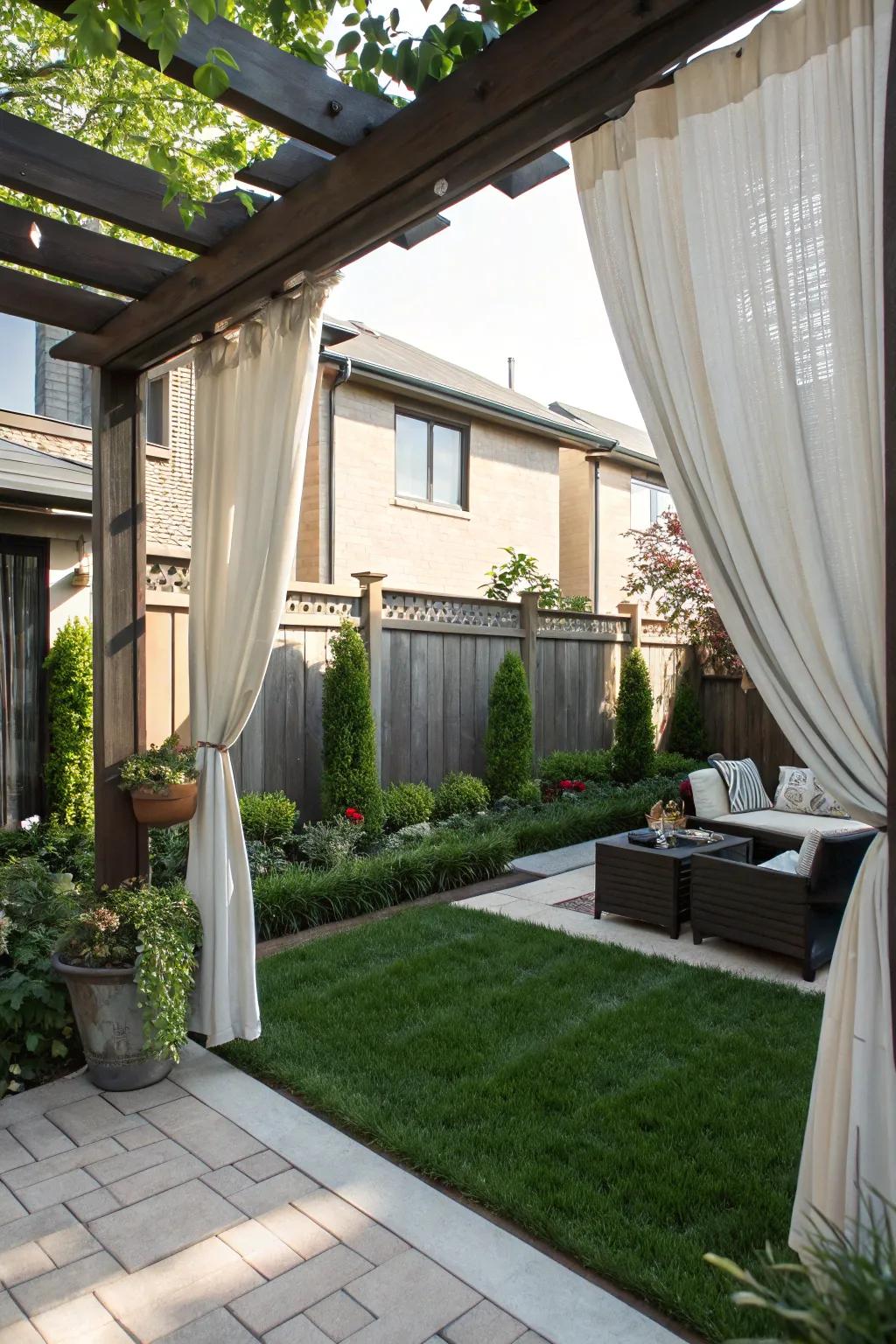 Add elegance and privacy with outdoor curtains.