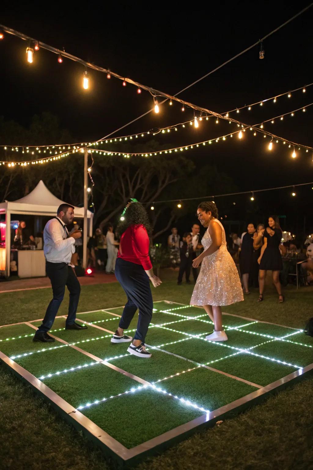 A whimsical dance spot on <strong>faux grass</strong> for parties.” loading=”lazy” class=”pimg”>
	</picture><figcaption>A whimsical dance spot on <strong>faux grass</strong> for parties.</figcaption></figure>
<p>Transform your patio into a <strong>dance spot</strong> with <strong>faux grass</strong> for fun exterior parties. Dancing on the grass feels amazing and injects a whimsical nuance.</p>
<h3>Some ideas to consider:</h3>
<ul class=