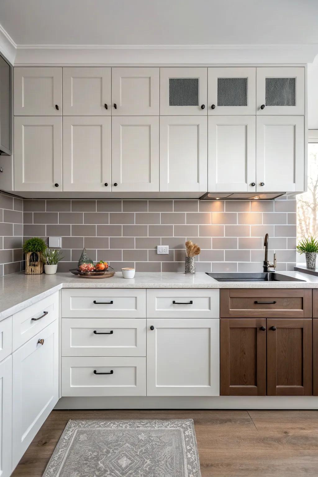A sleek kitchen design illustrating minimalist elegance through soft backsplash transitions.