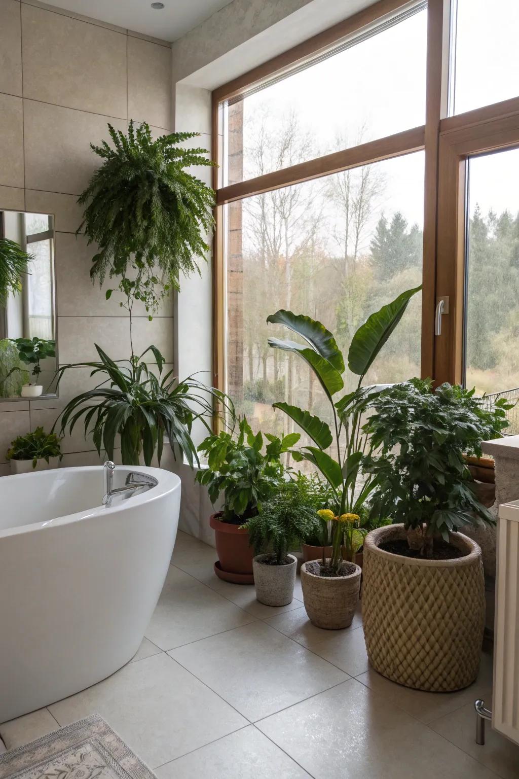 Foliage adds life and freshness to the space.