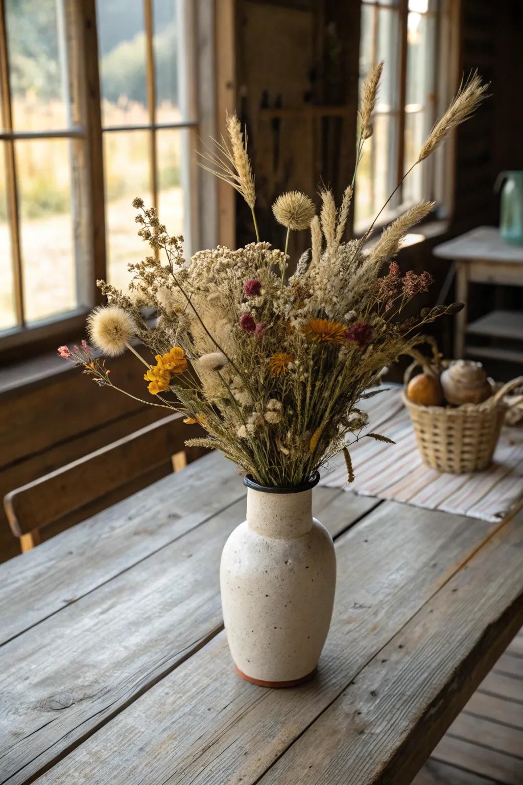 Elegant dried flower bouquet with rustic charm.