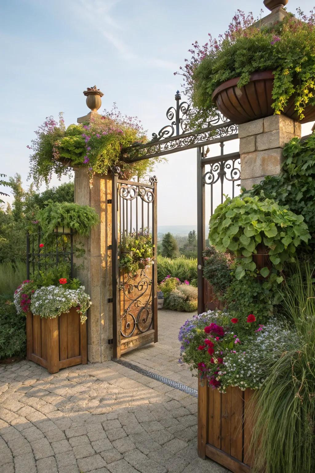 A vertical garden entrance that incorporates verdure and utility.