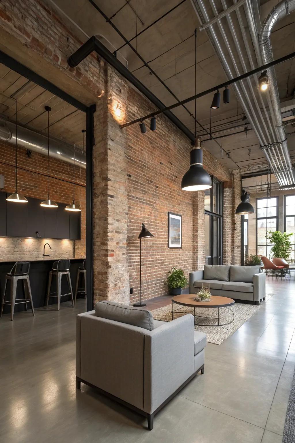 Exposed brick brings an industrial edge.
