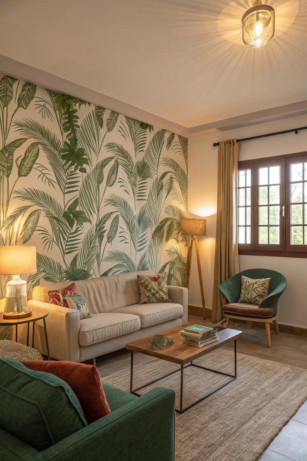 Frond patterns bring exotic feelings into your living room.
