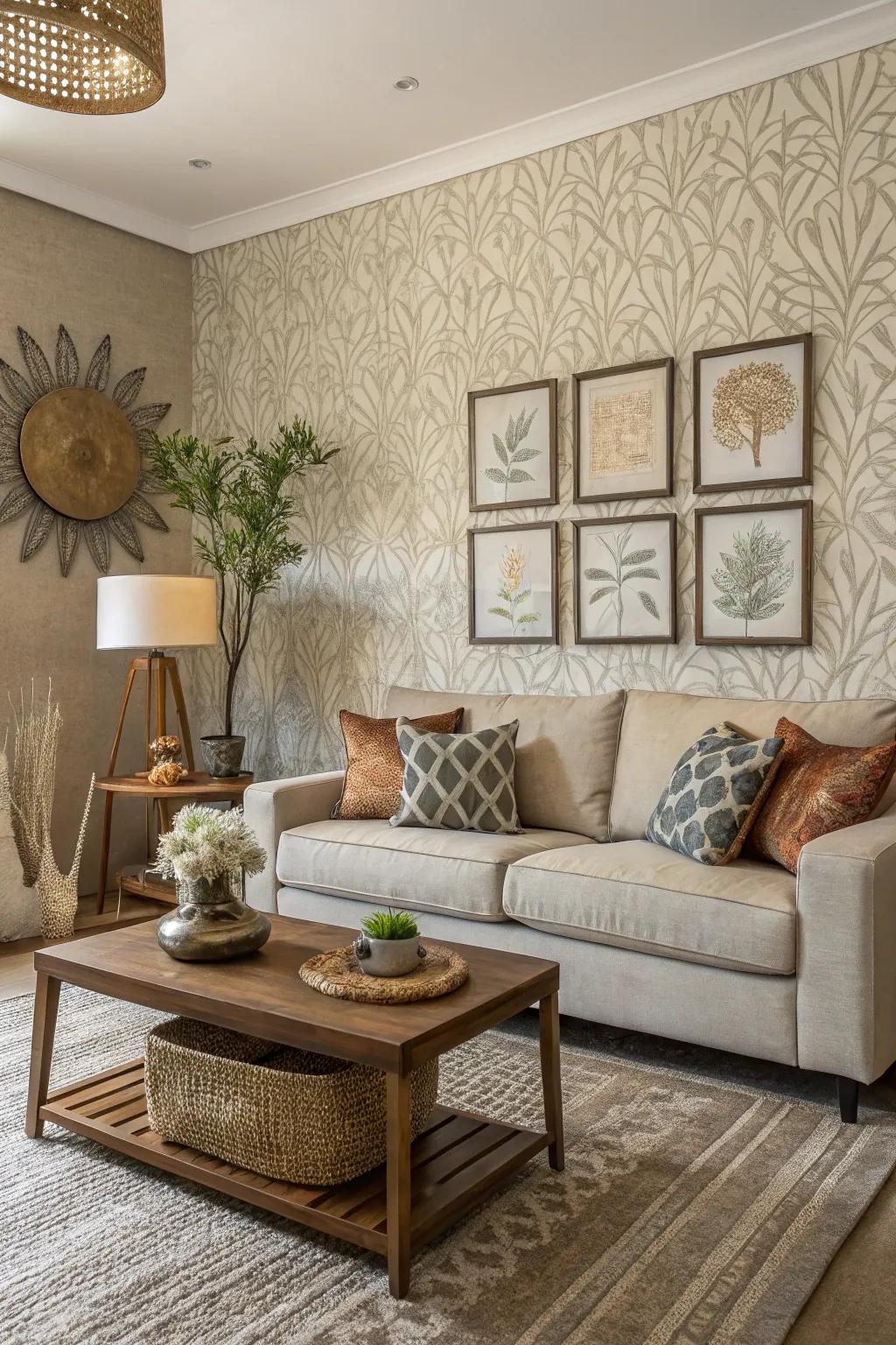 Your walls gain depth and intrigue from textured wallpaper.