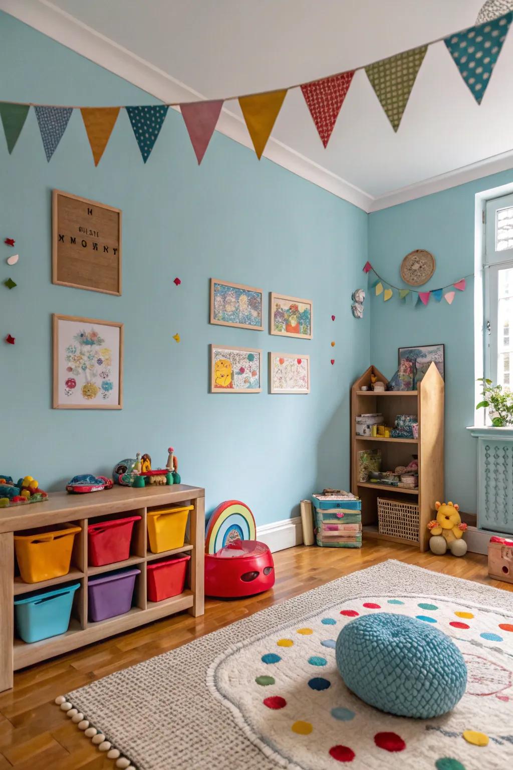 Cultivate a playful and imaginative space in kids' rooms with gentle cerulean walls.