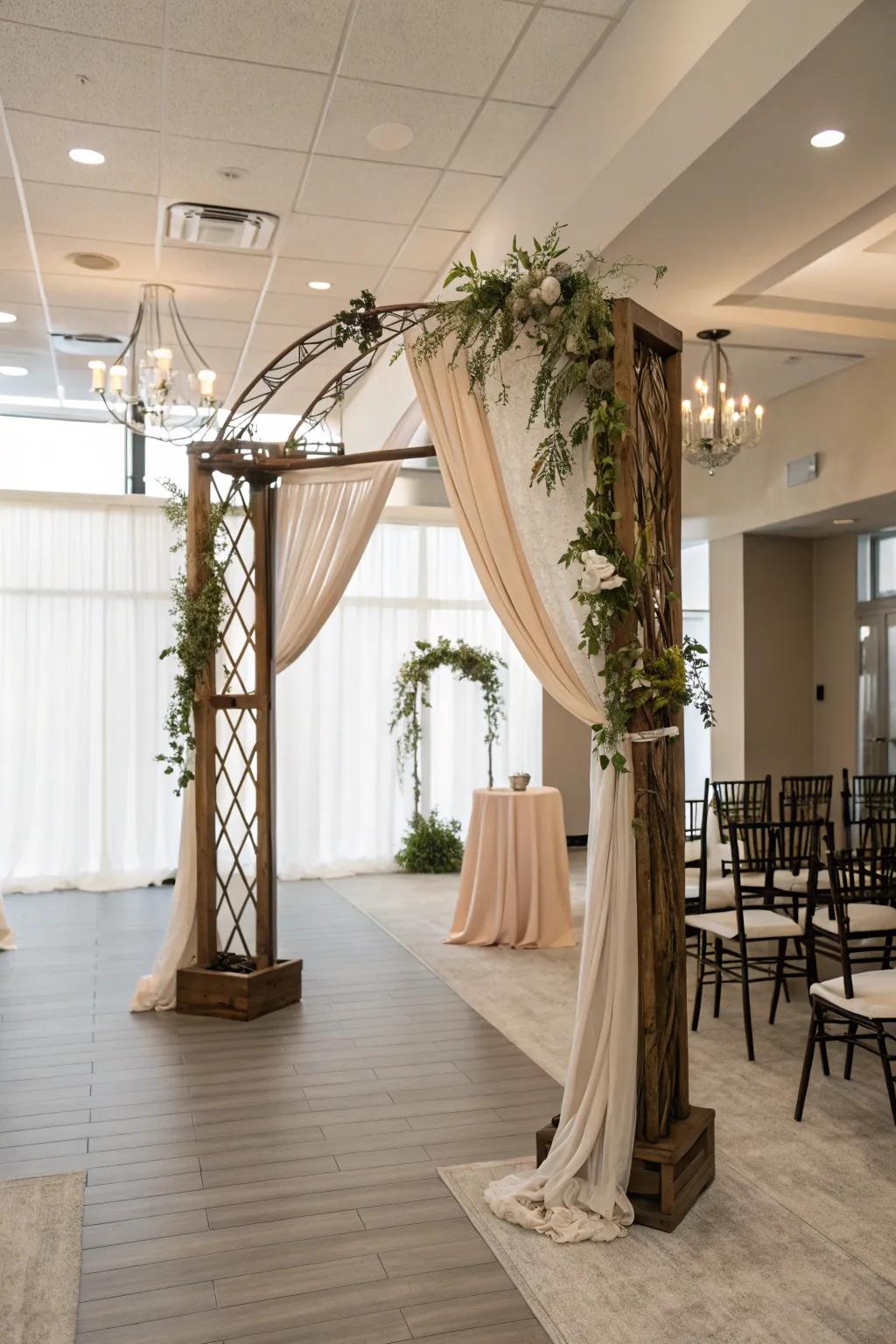 Mixed textures produce a distinctive and impressive wedding arch style.