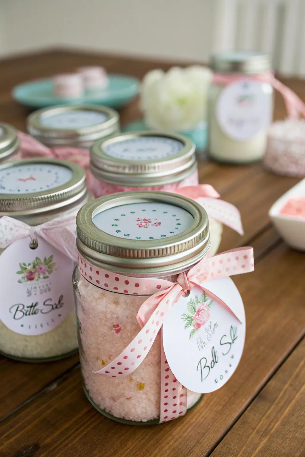 DIY bath salts offering a relaxing and personalized wedding favor