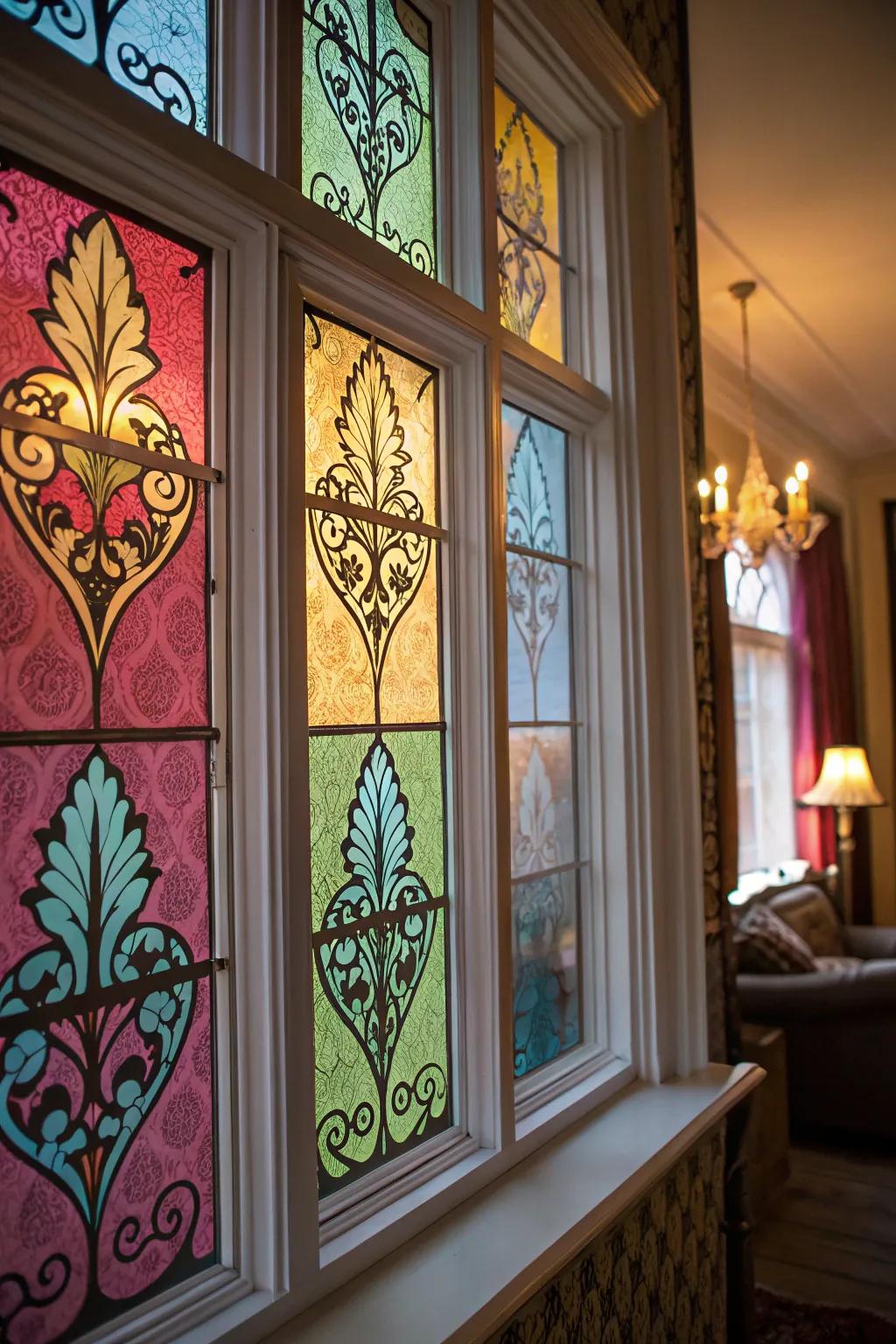 Get creative with a simulated colored glass effect for your windows.