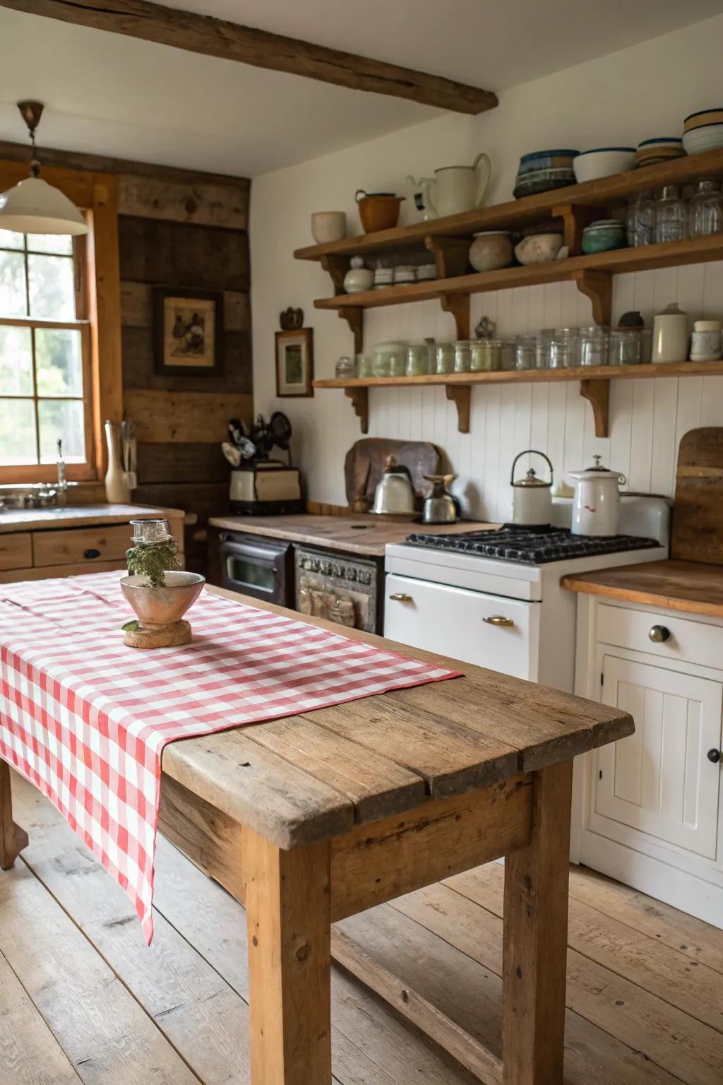Wide plank timber countertops for a classic rural feel.
