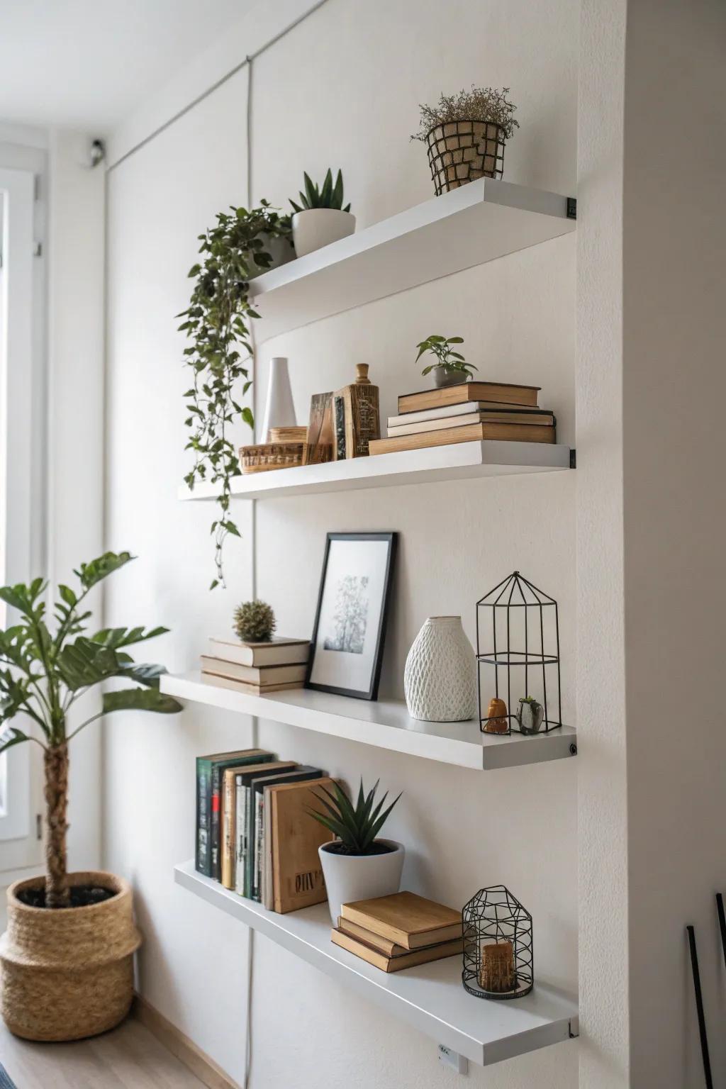 Elevated shelving makes the space functional and uncluttered.