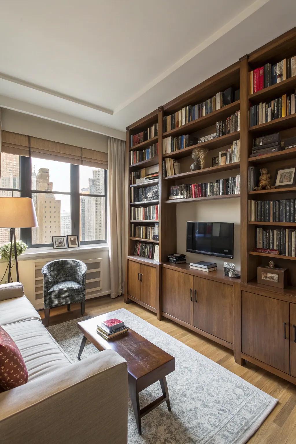 Tall furniture enhances vertical space and adds balance.