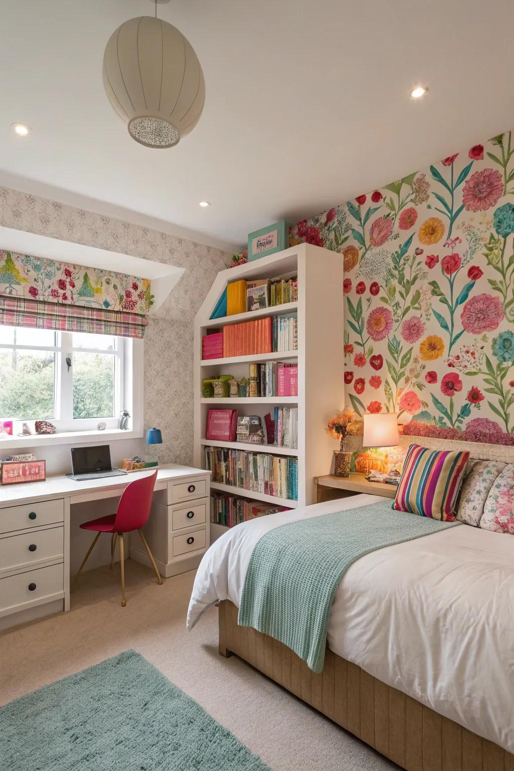 A feature wall adds drama and interest to the space.