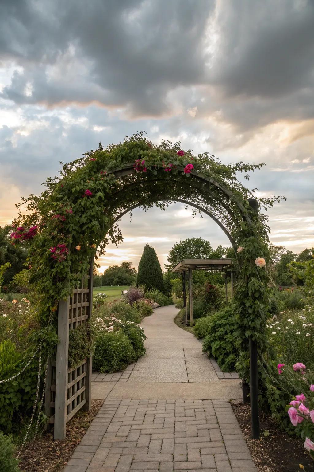 An enticing arbor designating the entrance to a secret garden.
