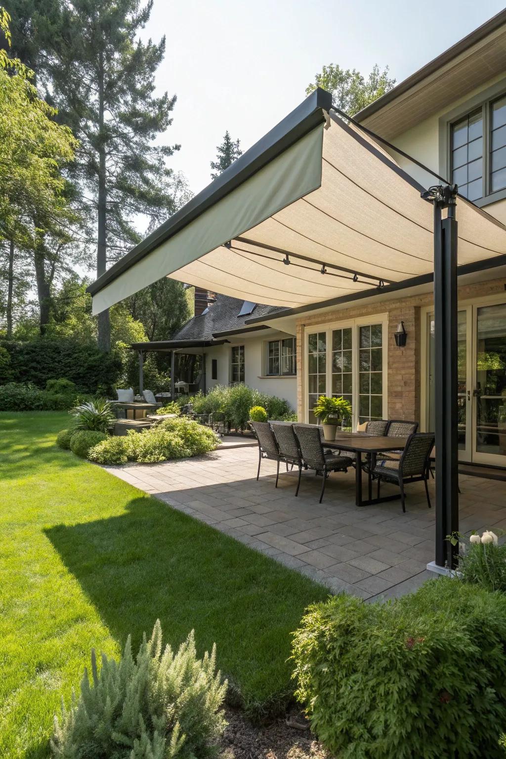 Maximize space using overhanging awnings.
