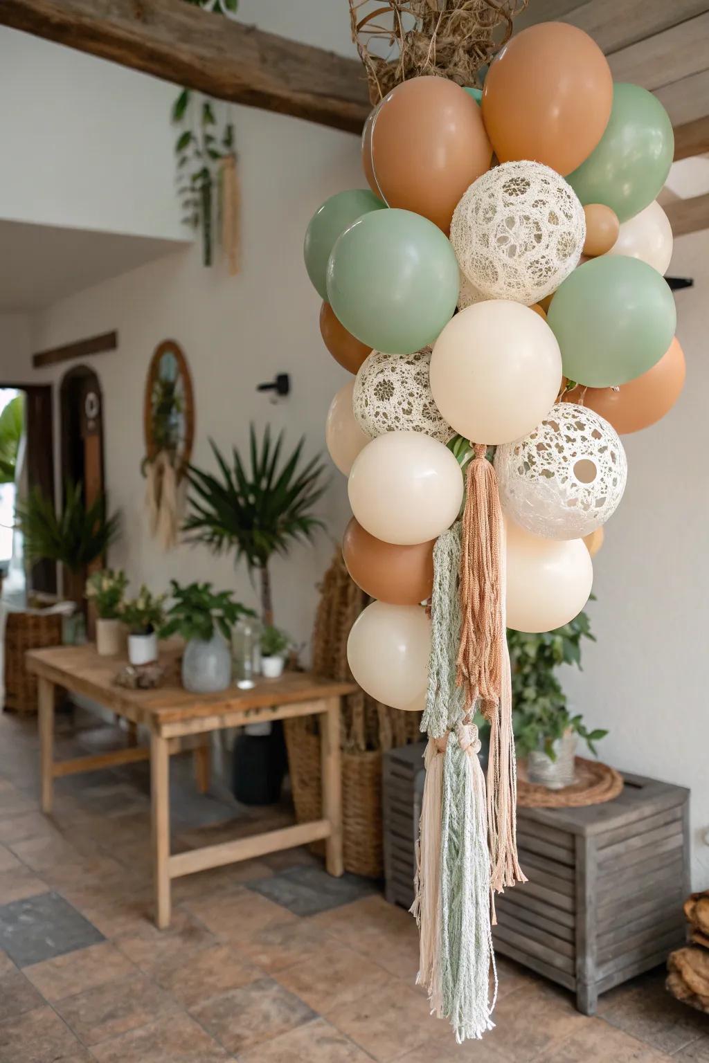 A bohemian-style balloon arrangement that imparts a relaxed artistic flair.