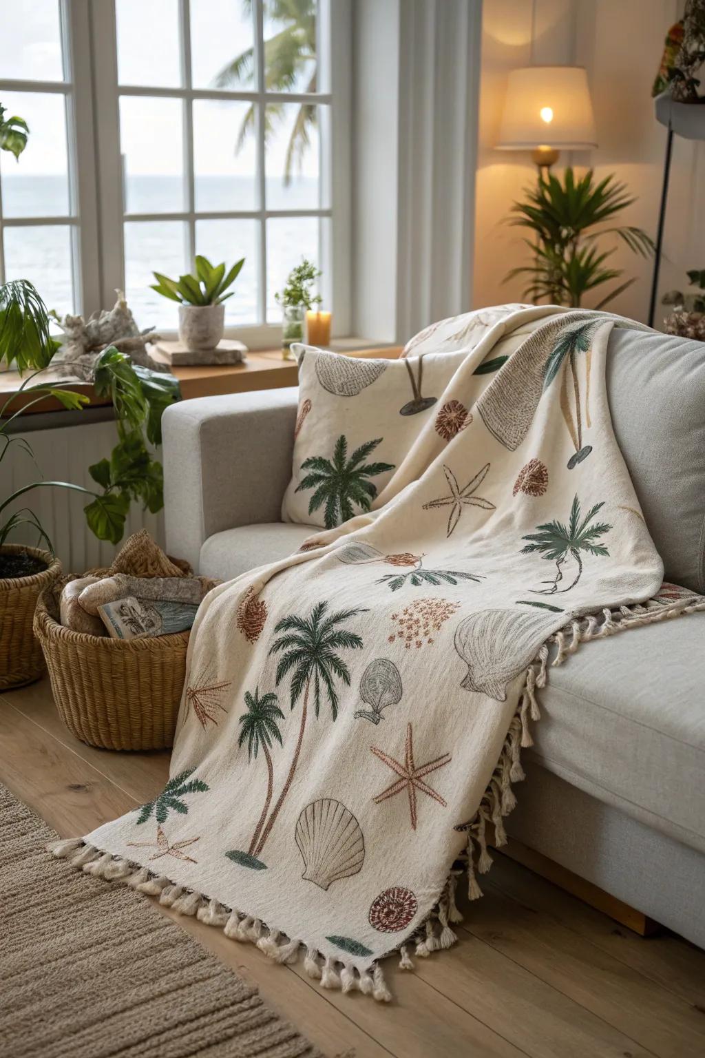 Stay warm and stylish with a cozy beach-inspired throw blanket.