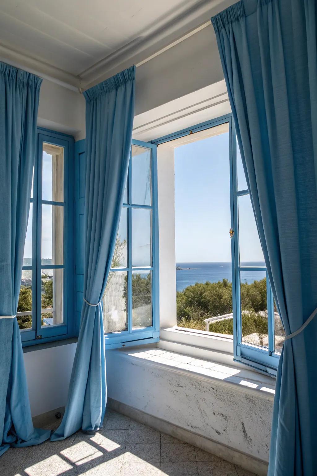 Azure window dressings incorporate color and sophistication to your room.