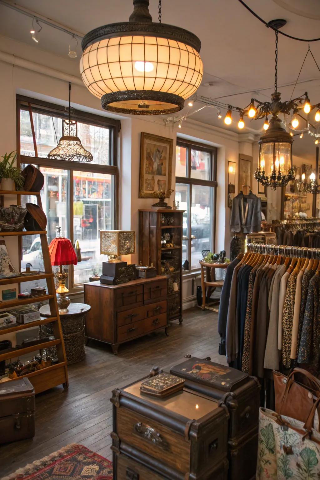 A boutique interior featuring vintage decor elements, adding character and charm to the space.