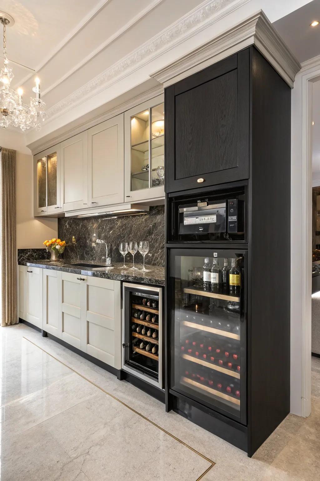 A special mix of microwave and red wine cooler for a stylish touch.