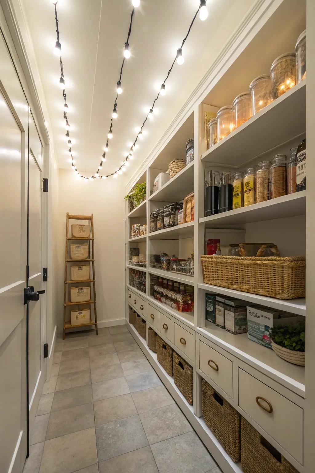 Illuminate unconventional zones such as pantries through stylish cable lighting.