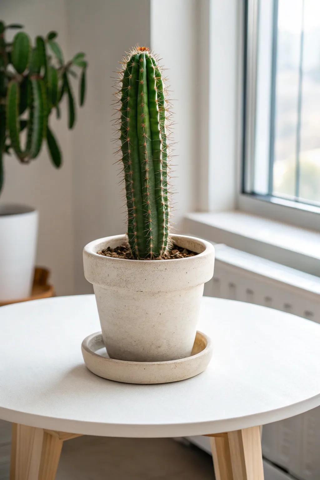 A single cactus in a simple pot makes a bold, sophisticated statement.