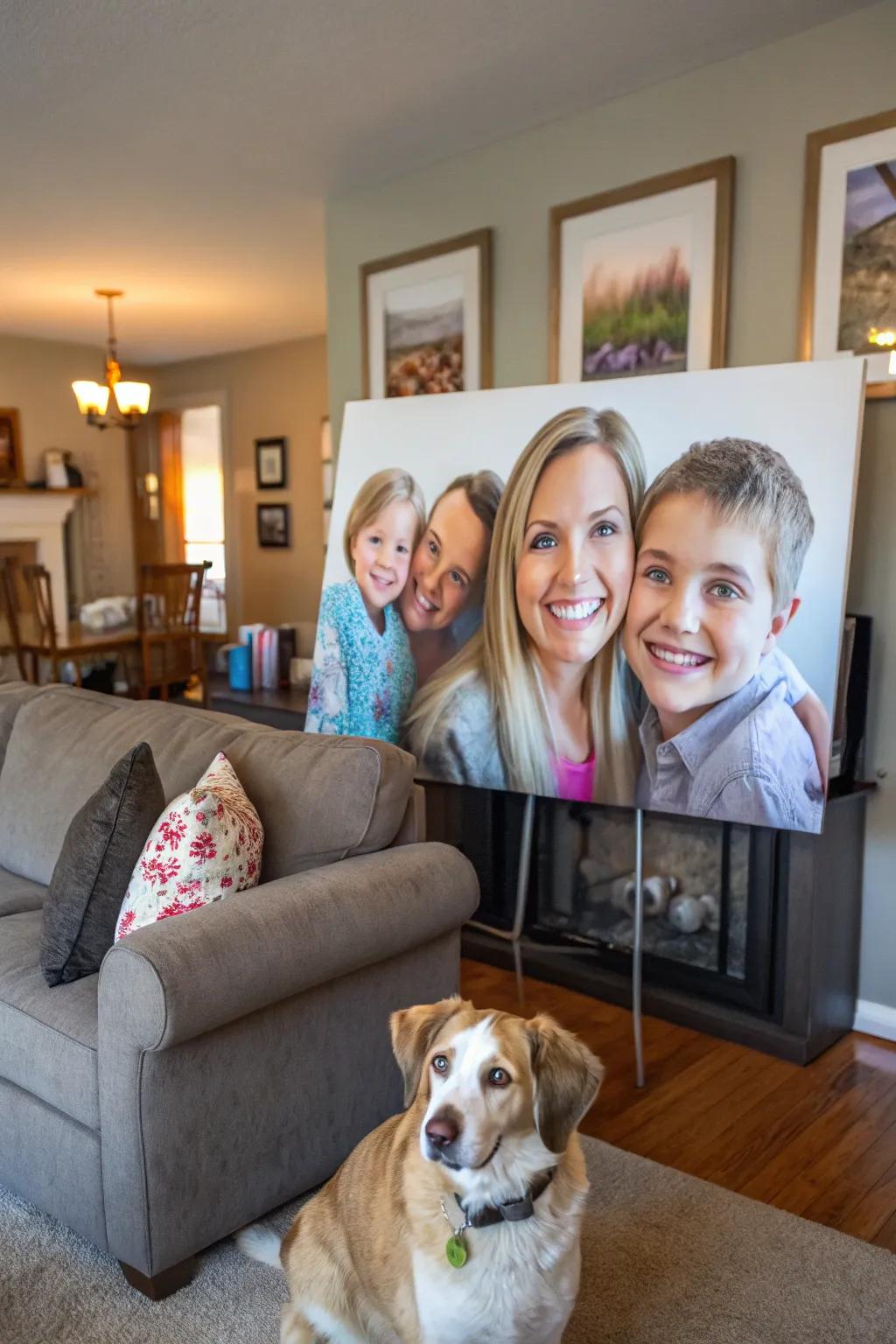 Personalized portraits in a family living room