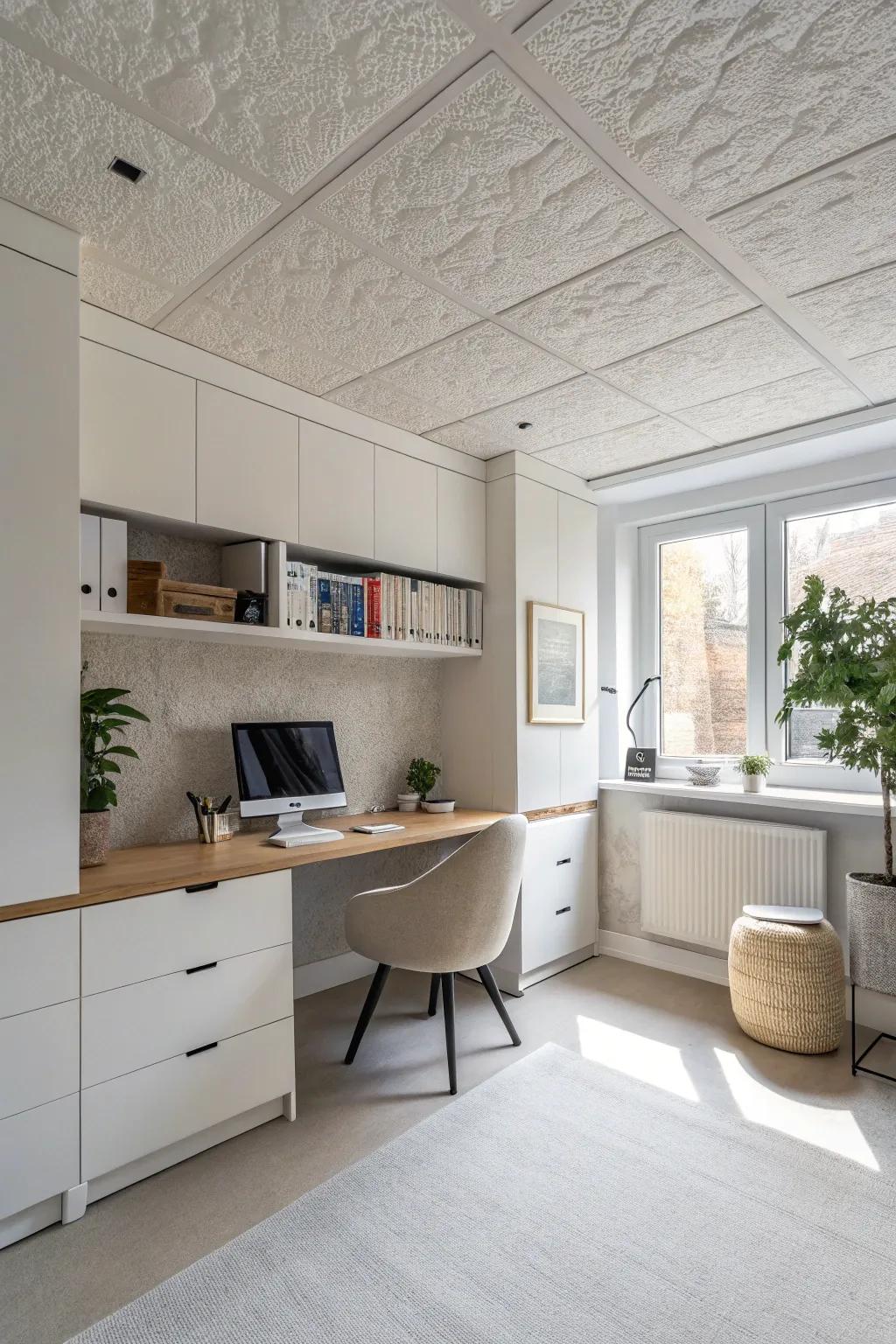 Embrace minimalism with the sleek and smooth coating ceiling texture.