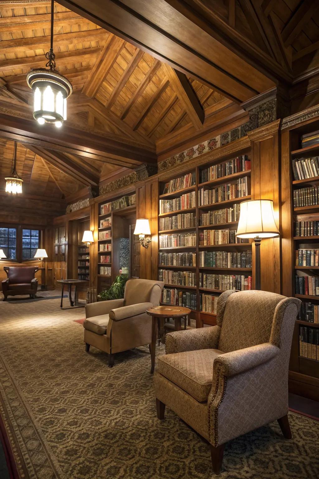 Finished lumber ceilings incorporate warmth and sophistication.