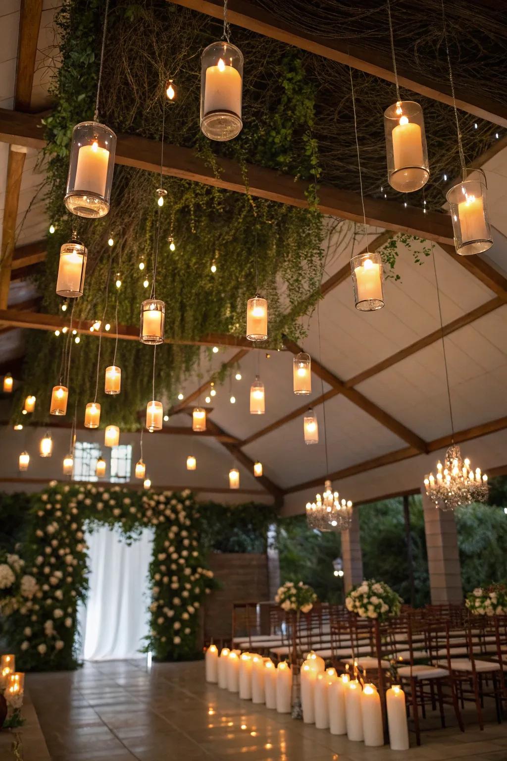 Floating candles create a romantic ambiance.