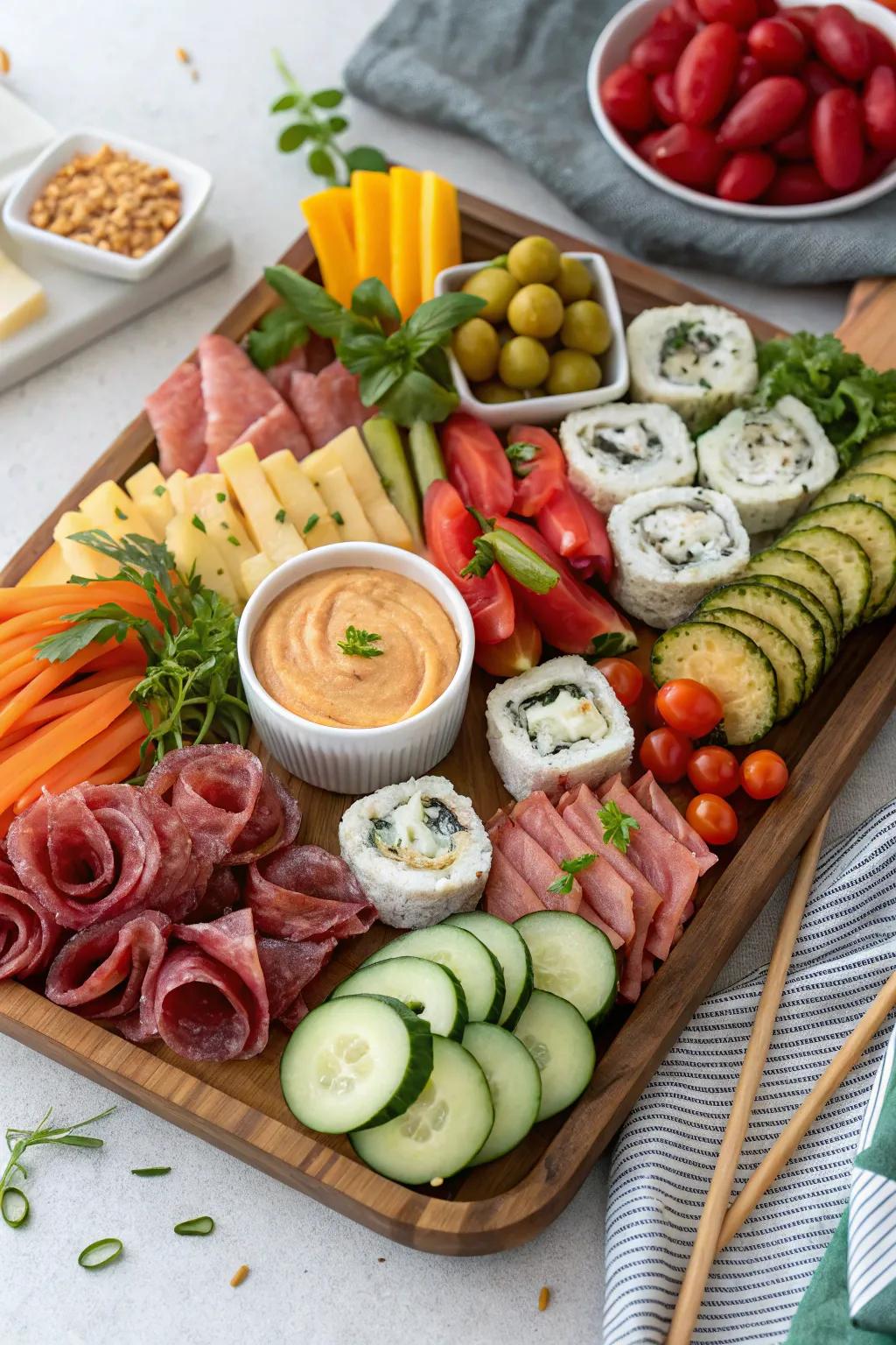 Global taste with sushi and Italian delicacies.