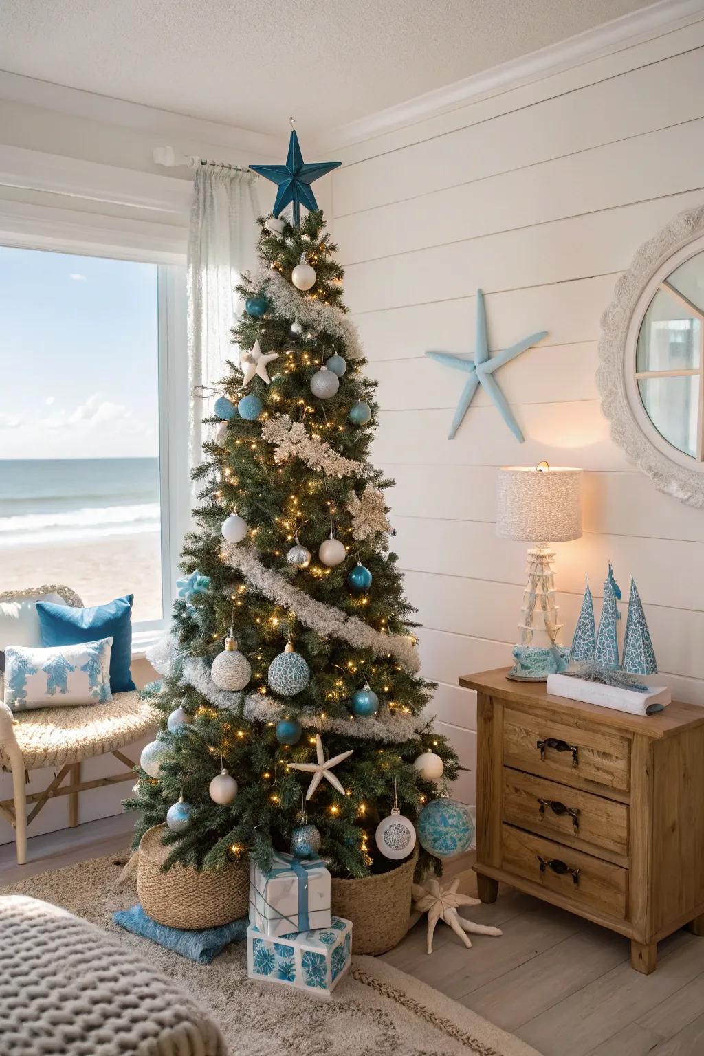 A coastal Christmas theme brings the serene essence of the sea to your home.