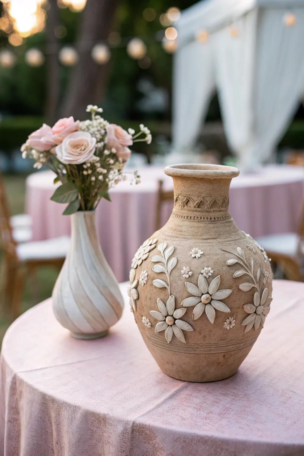 A botanical-decorated dirt pot adding a heartfelt touch to spring stylistic layout.