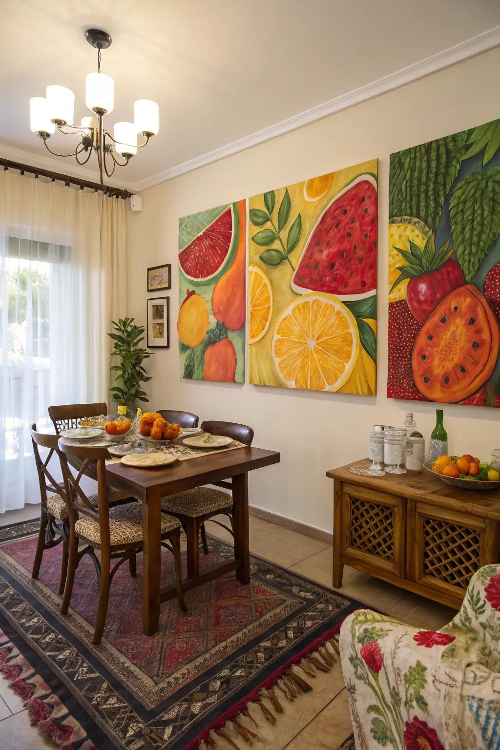 Fruit and vegetable paintings bring freshness and vibrancy to your home.