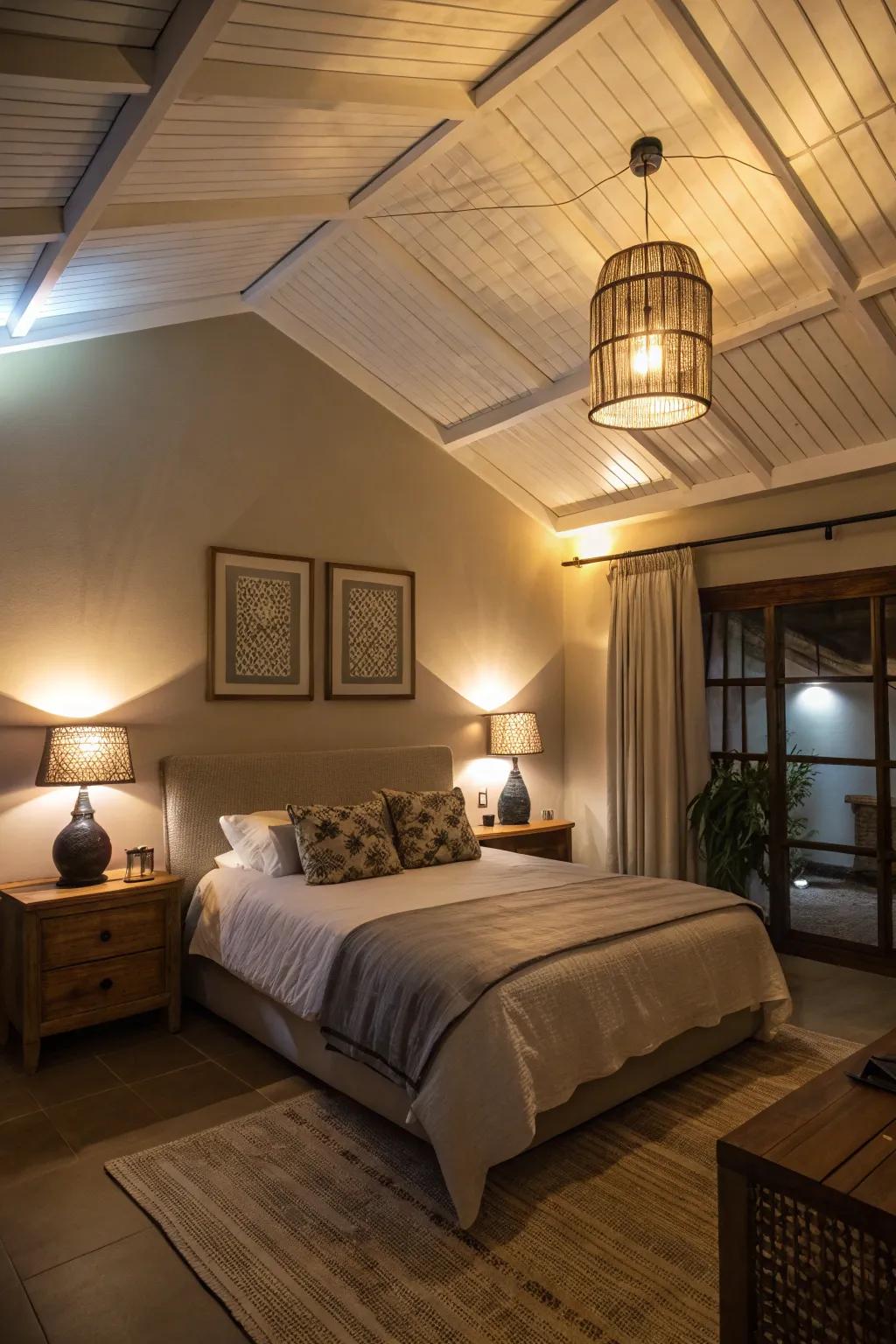 Ambient overhead elements offer a calming and snug glow.