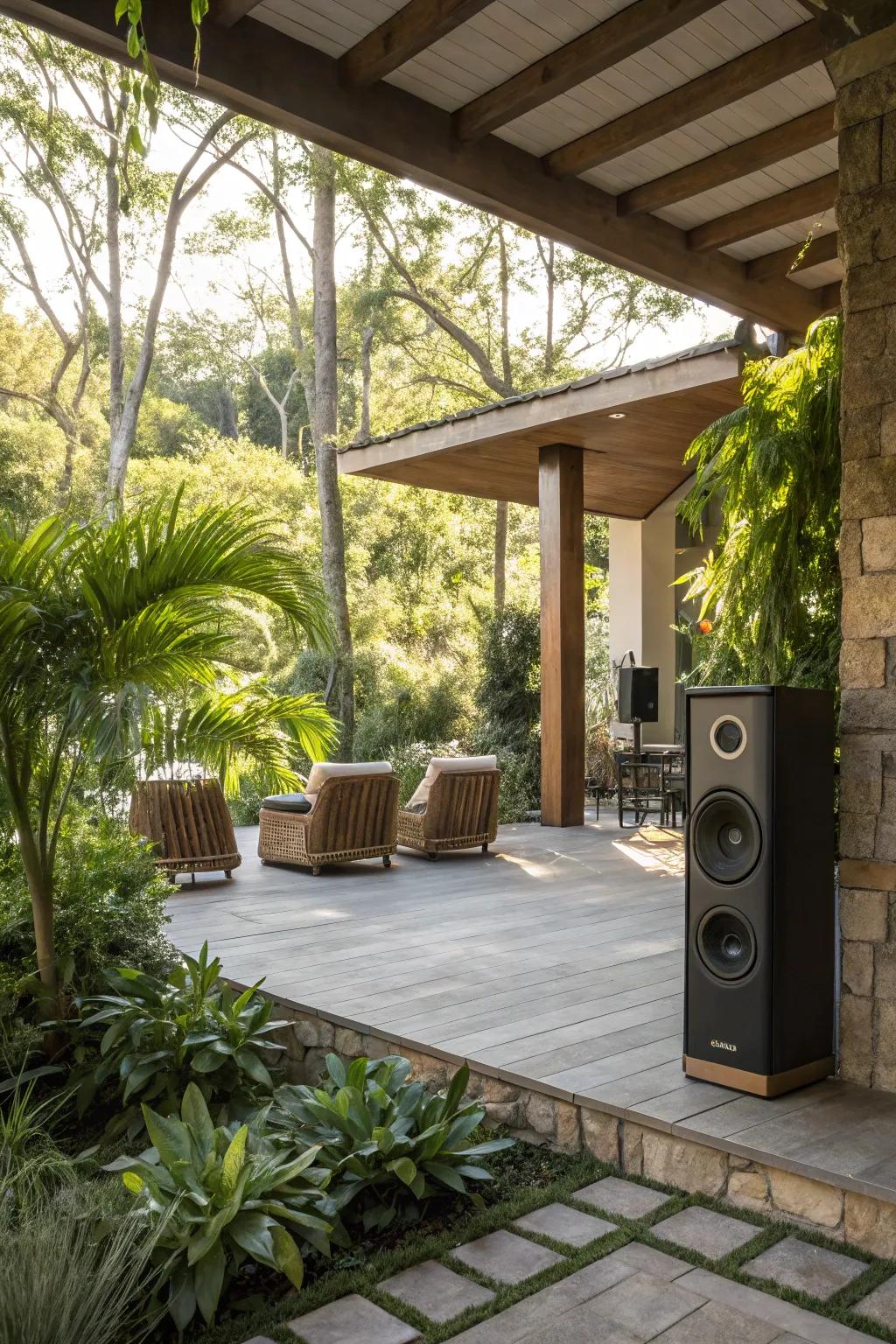 Outdoor speakers bring music to your garden.