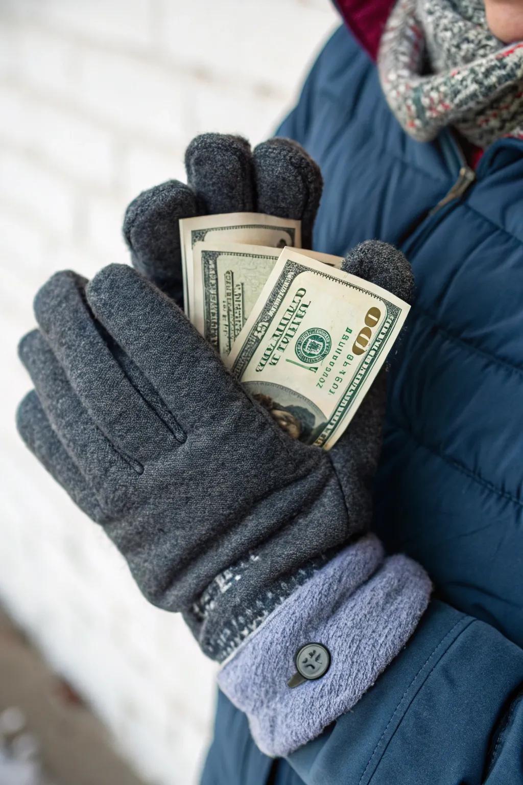 Wintry gauntlets featuring a concealed financial shock.
