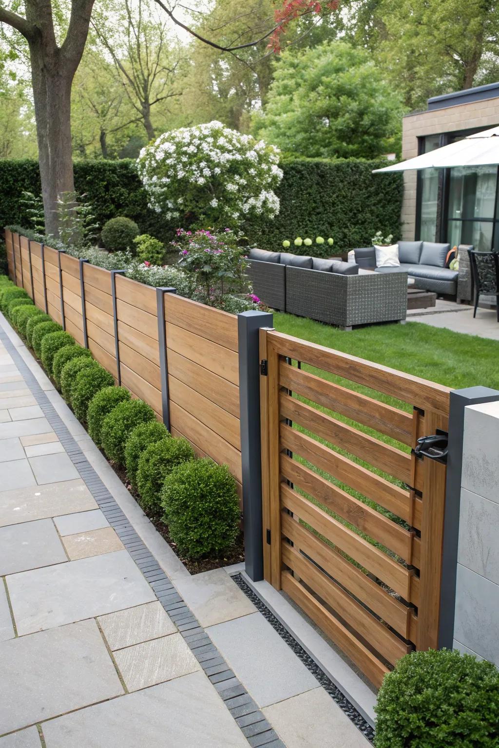 Metallic accents introduce contrast and potency to woodland fences.