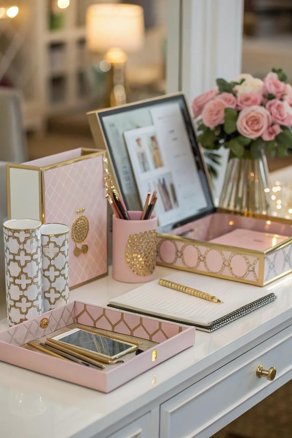 A themed desk setup creates a harmonious environment.