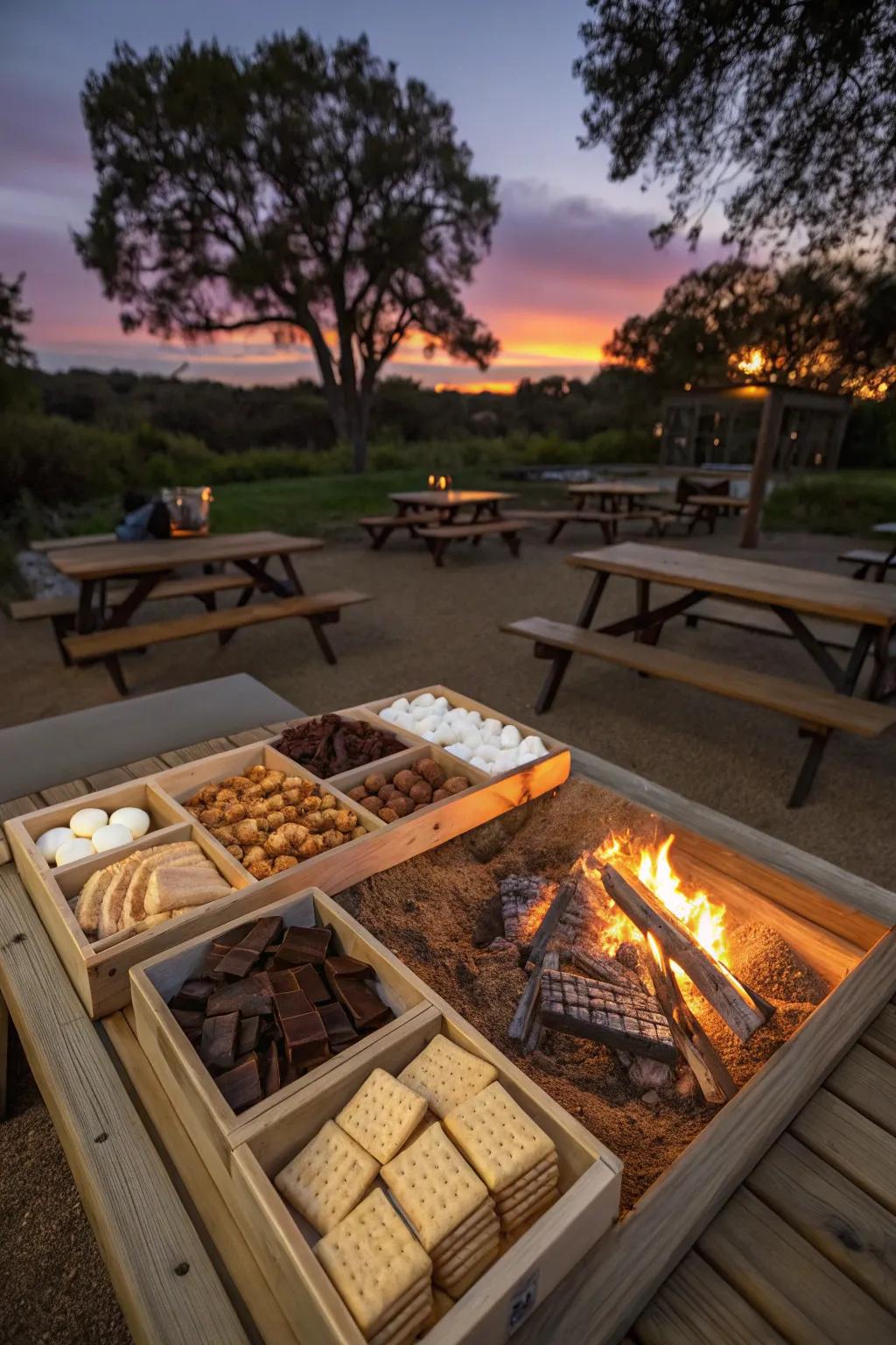 A cozy s'mores station for fun outdoor get-togethers.