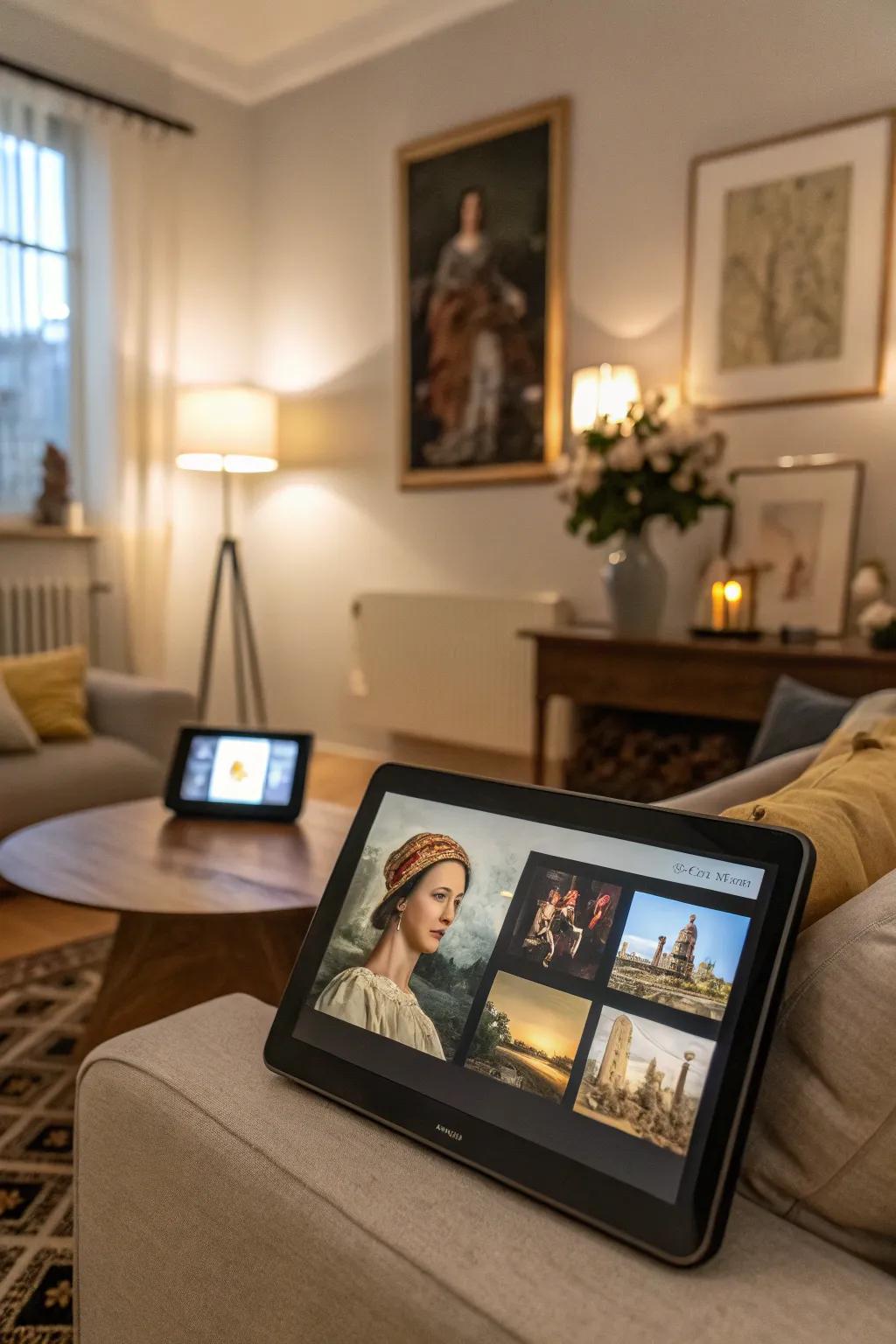 A virtual art gallery complete with a digital image display.