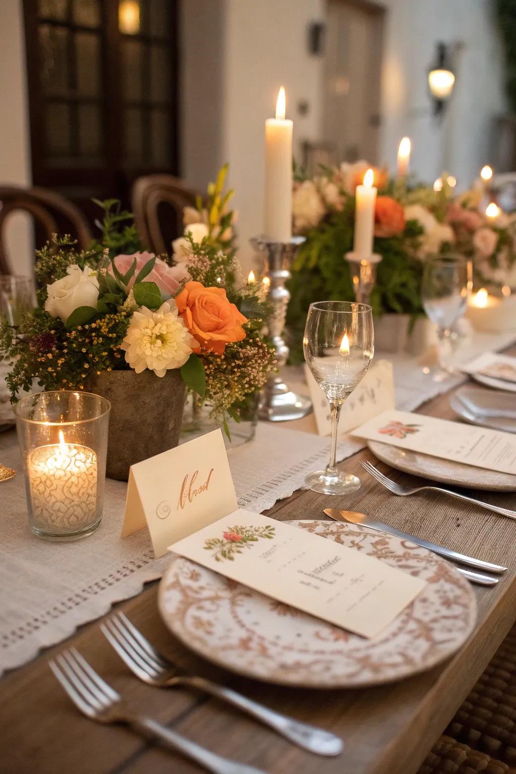 Individual memo seating cards create a warm and inviting atmosphere.