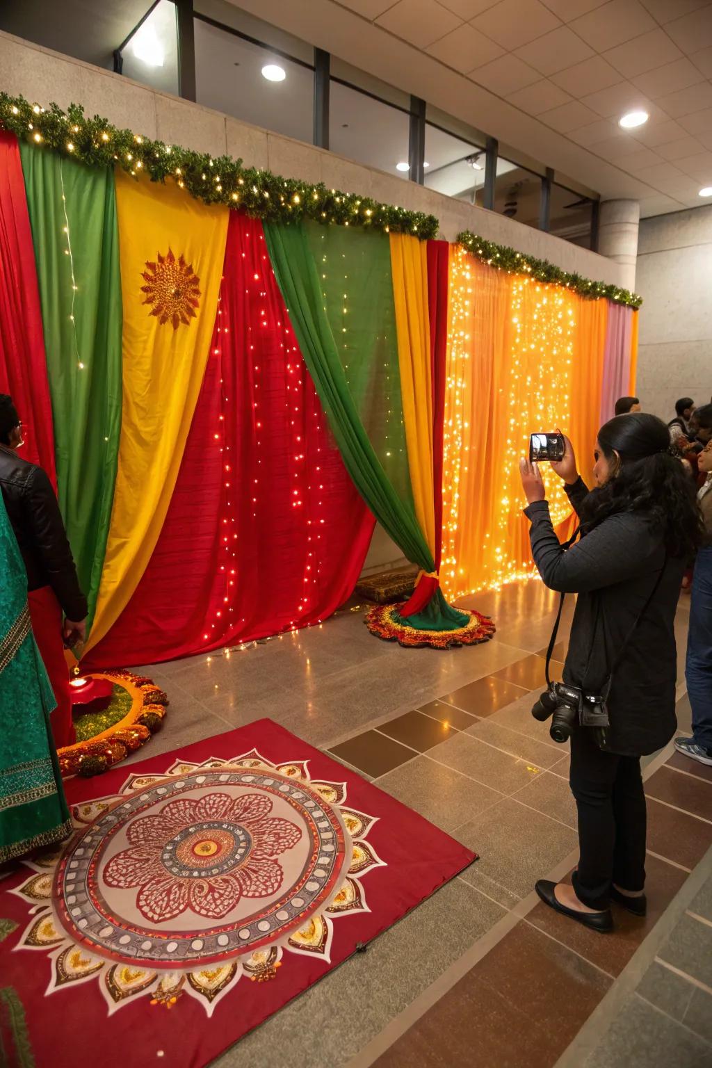 Flowing saris fashioning a luxurious and cultural picture corner ambiance.