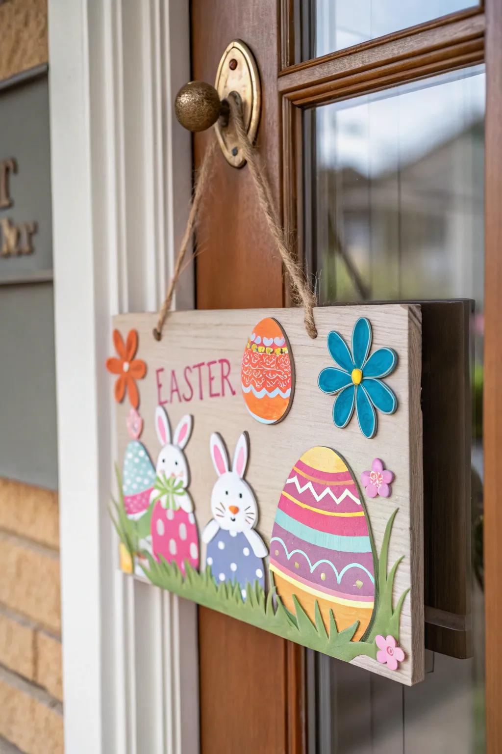 A tinted timber plaque introduces a homespun and inviting Easter element.