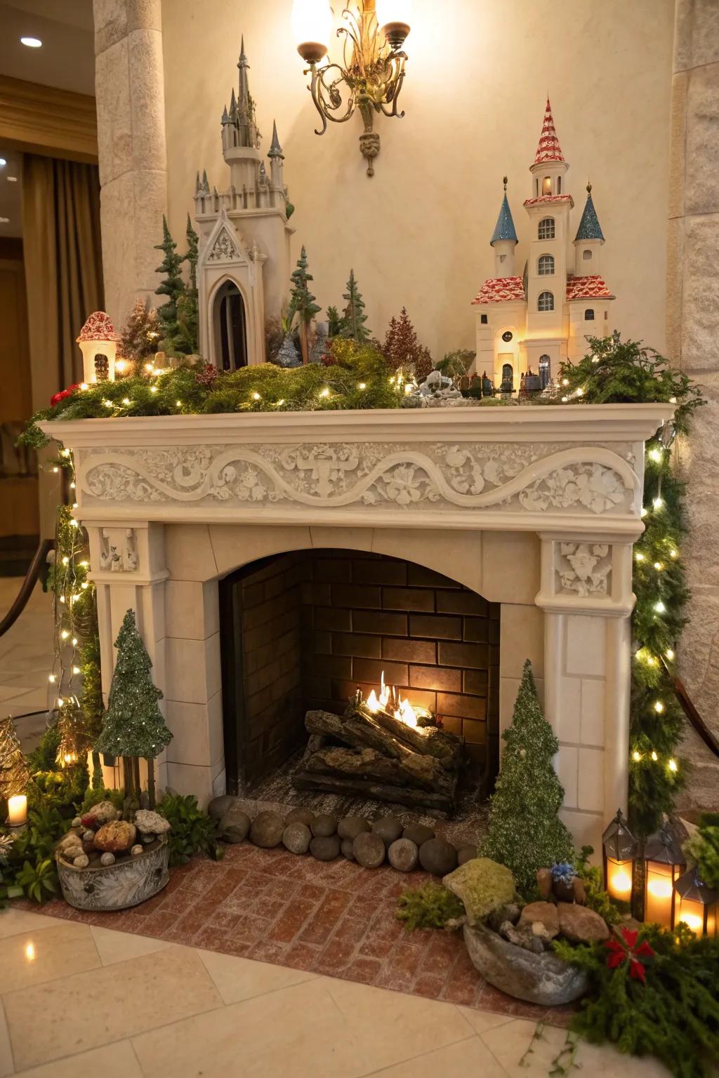 Create a fantasy theme with fairy tale elements inside your fireplace.