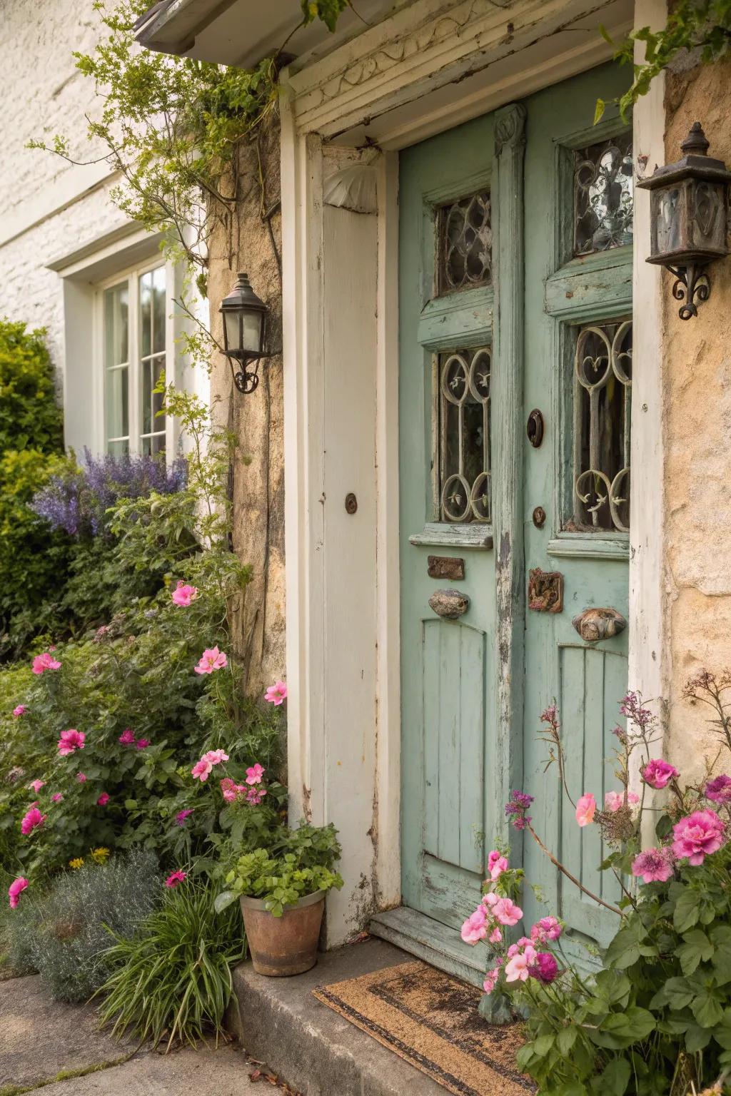 Vintage components bring nostalgia to the entryway.