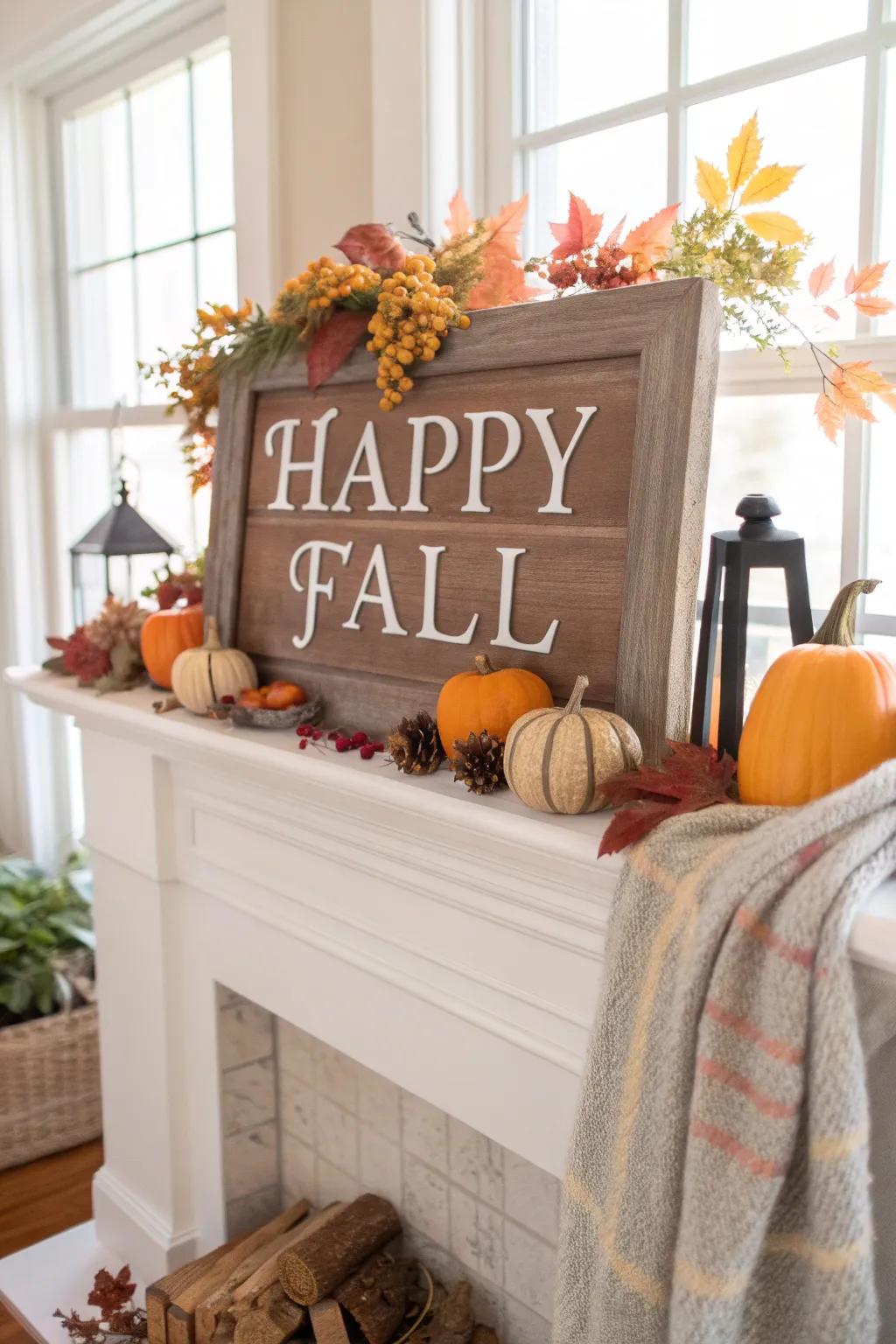 An autumnal mantel showcasing a welcoming seasonal indication.